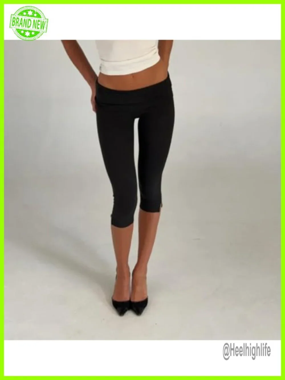 Fold Over Capri Leggings Low Rise Yoga Cropped Pants Going Out Bottoms
